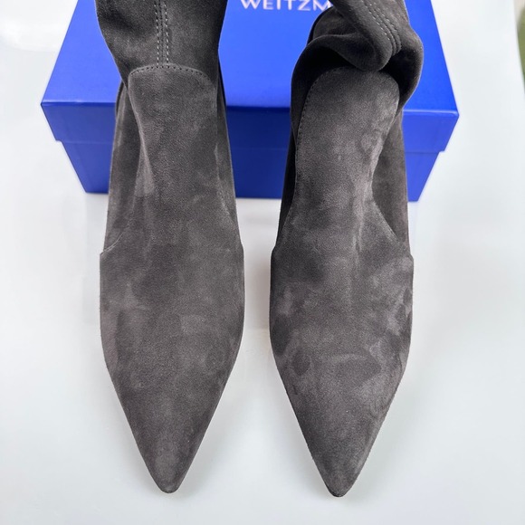 NIB Stuart Weitzman Leigh 95 Gray Suede Bootie Boot Heel Stiletto Pointed - Picture 5 of 13